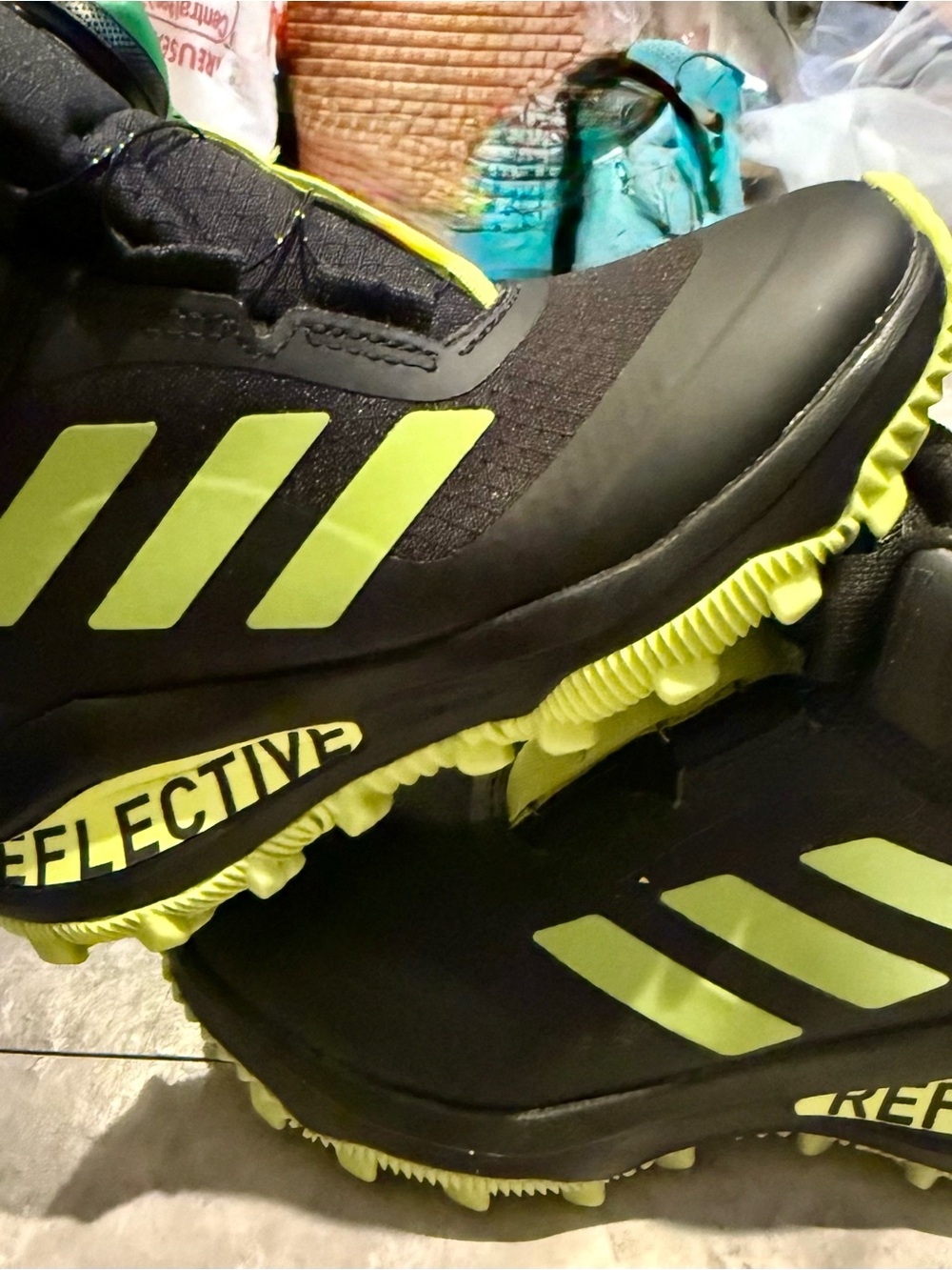 adidas Black and Neon Yellow Trail Sneakers